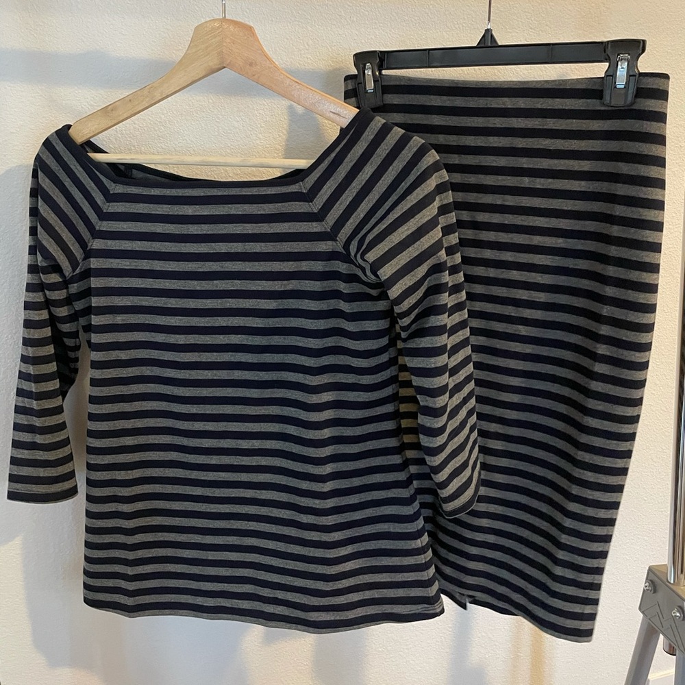 Striped jersey pencil skirt and top set